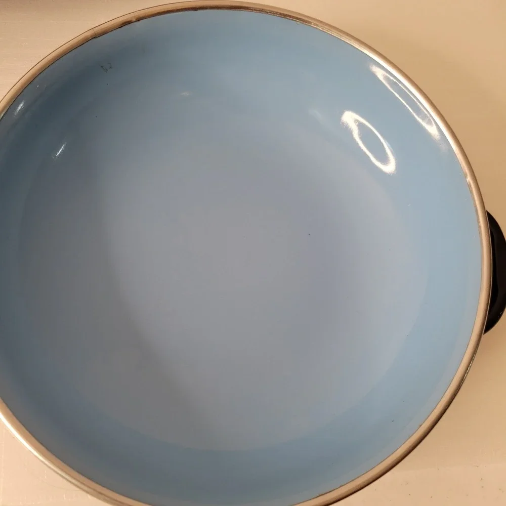 Vintage Enamelware Skillet Set 3pc Multi Color Yugoslavia Nesting Pans Handle